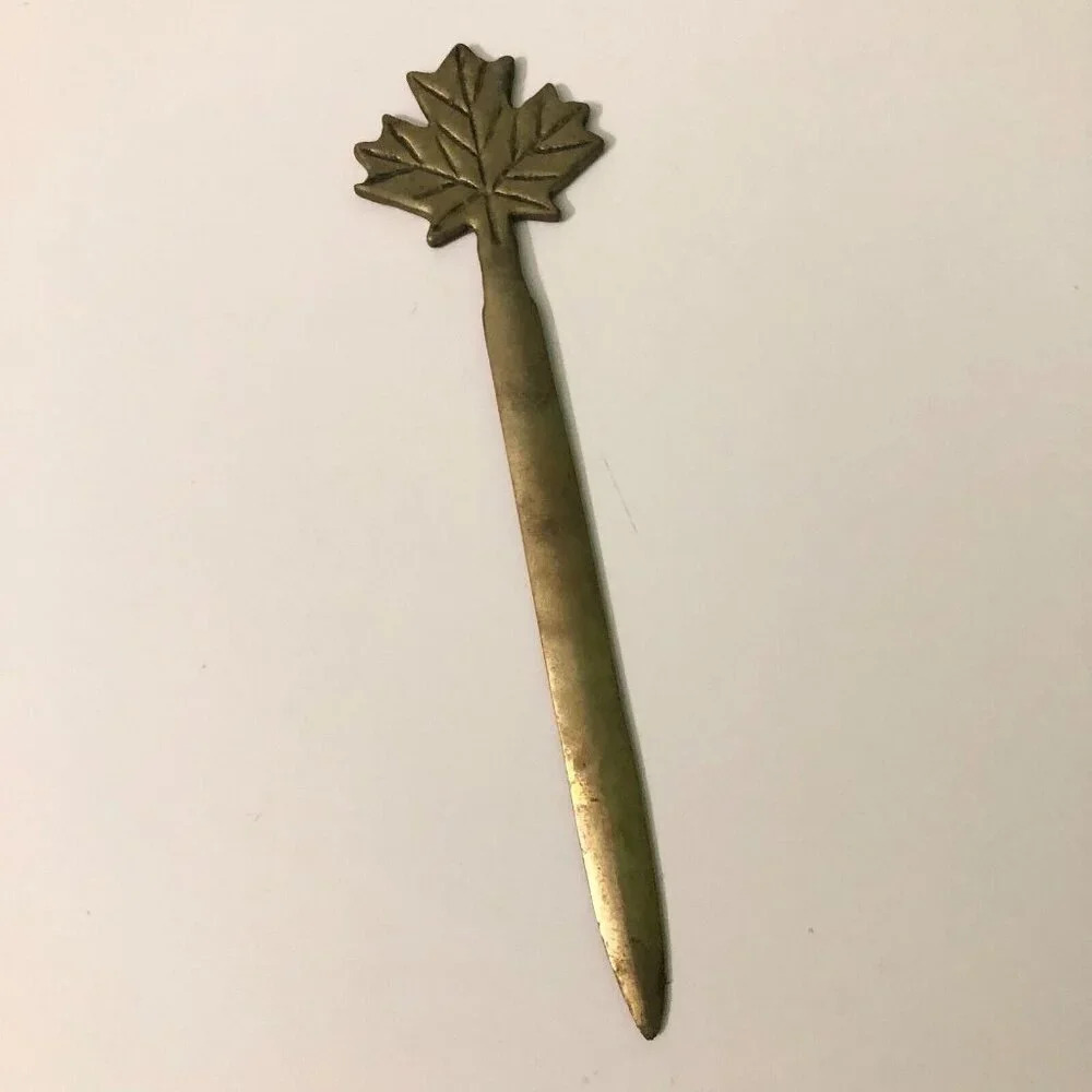 Vintage Brass Canadian Maple Leaf Letter Opener 7.5 Inch Long